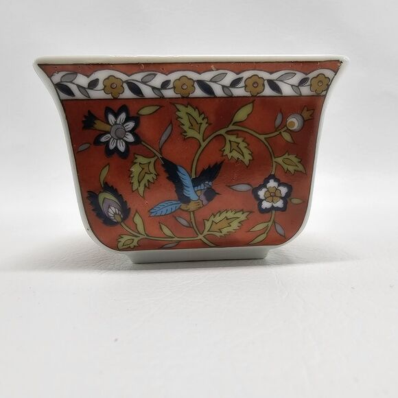 Vintage Silk Road Takahashi 2 Pc Ceramic Dish Set Floral Bird Hand Decorated - Picture 11 of 13